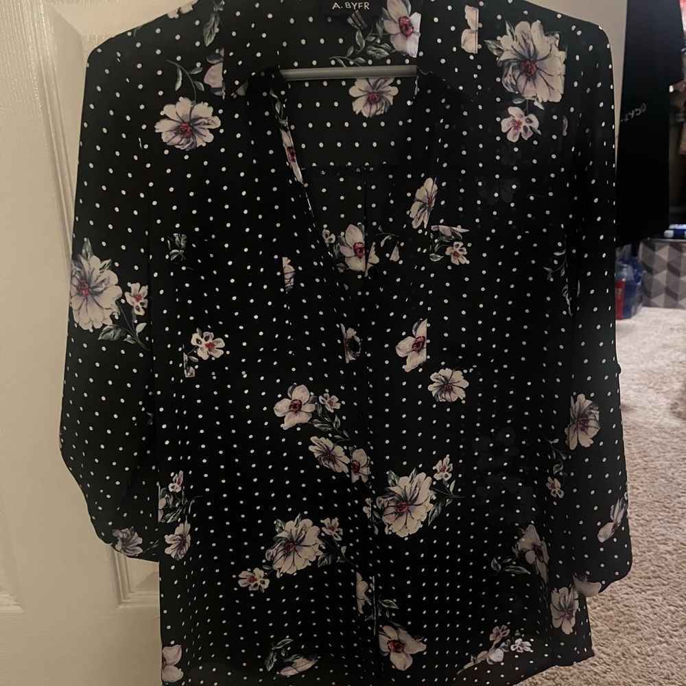 A. Byer Black Floral Blouse